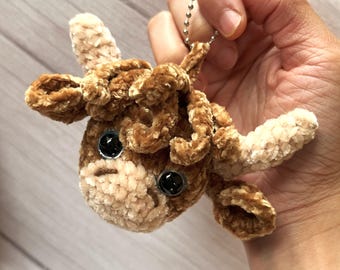 Handmade Highland Cow Crochet Keychain:  Cute Animal Keychain Gift