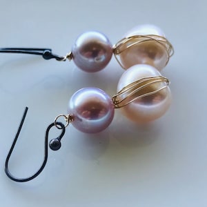 Peach, Rose Pearl and Gold drop earrings/June Birthstone/under50/Bridal Jewelry