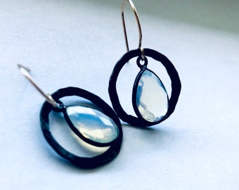 Opalite and Black oxidized sterling silver earrings