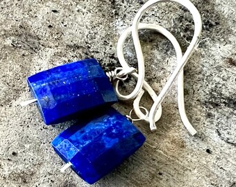 Lapis Lazuli and Sterling Silver drop earrings, gift for her