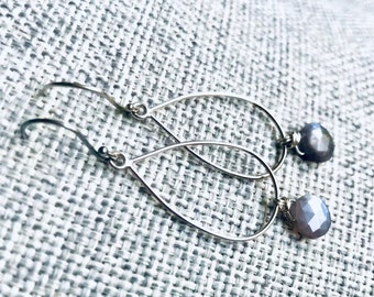 Moonstone Earrings, Grey Moonstone/Under50, gift for her