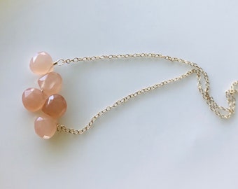Peach Moonstone Necklace, Bridesmaid, Under50