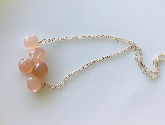 Peach Moonstone Necklace, Bridesmaid, Under50
