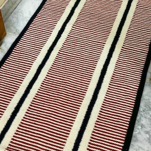 Alfombra estilo boho a rayas - Alfombra hecha a mano de lana rosa/rojo suave para escaleras y pasillos, alfombra Japandi