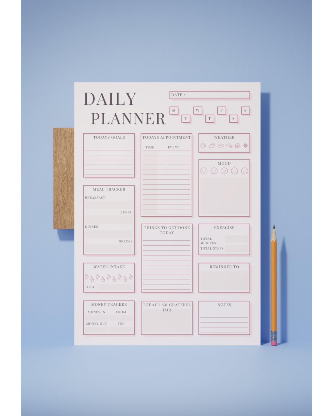 Pink Minimalist Daily Planner | Printable Self-care Template (PDF) - Etsy