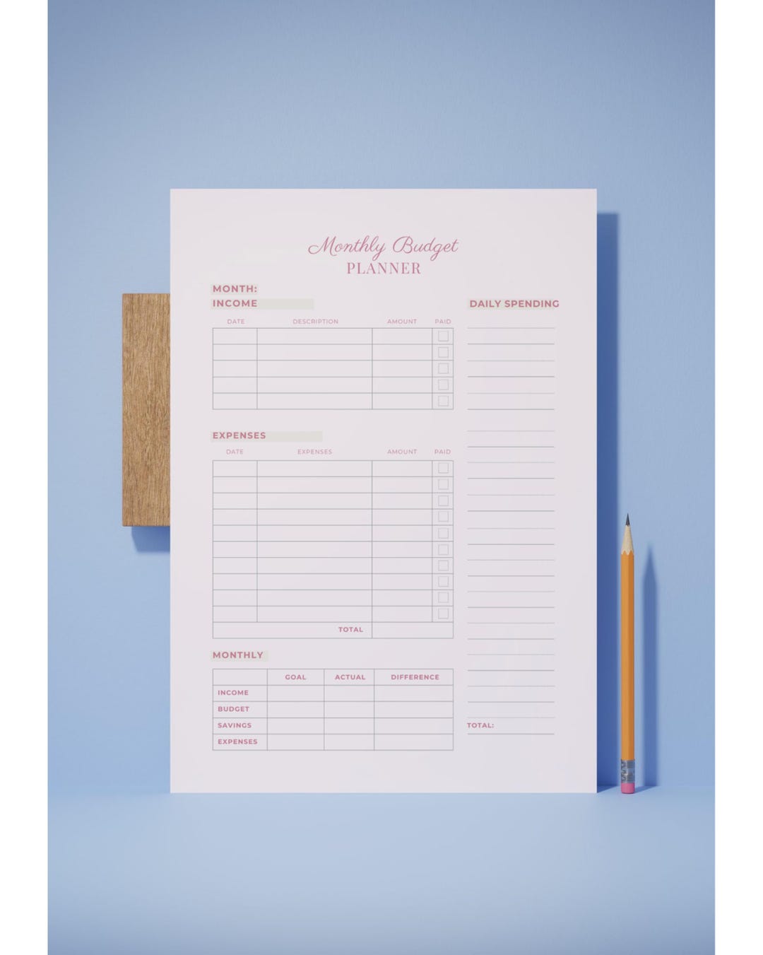 Pink Minimalist Monthly Budget Planner | Finance Tracker (PDF) - Etsy