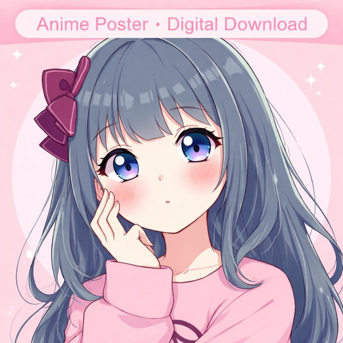 Kawaii Anime Girl Poster | Pastel Pink Anime Wall Art | Cute Japanese ...