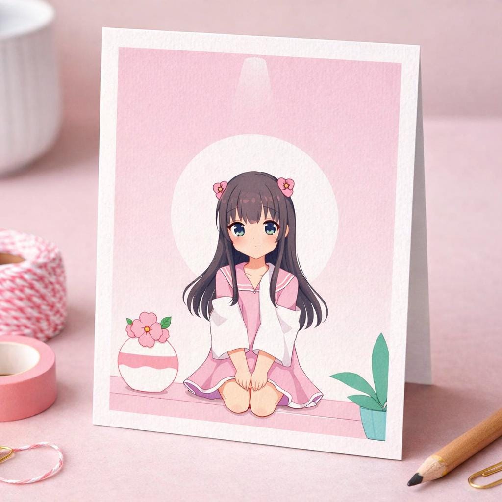 Cute Anime Girl Poster Print | Kawaii Pastel Wall Art | Pink Anime ...