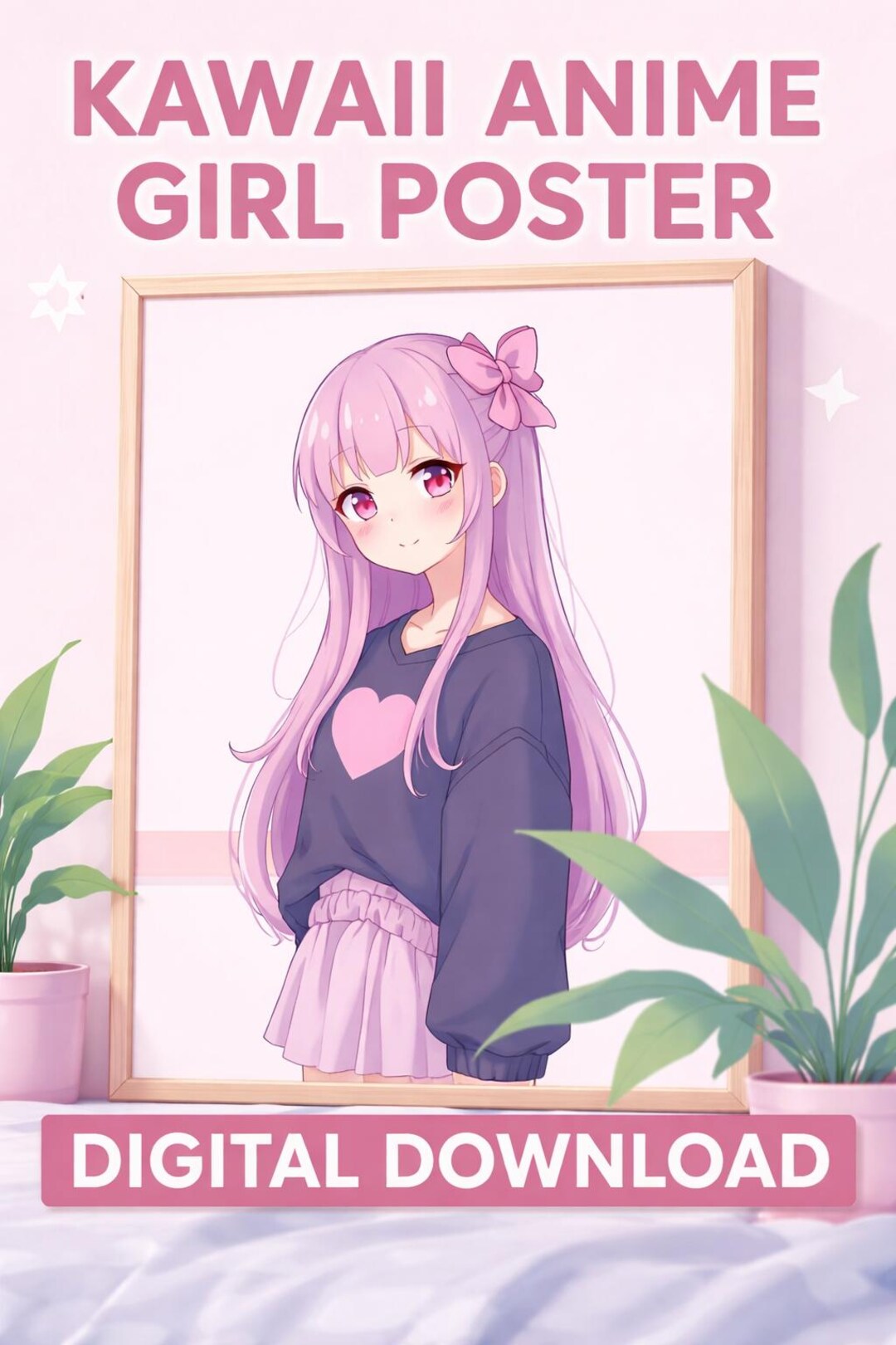 Kawaii Anime Girl Poster | Pastel Anime Wall Art | Cute Anime Print ...