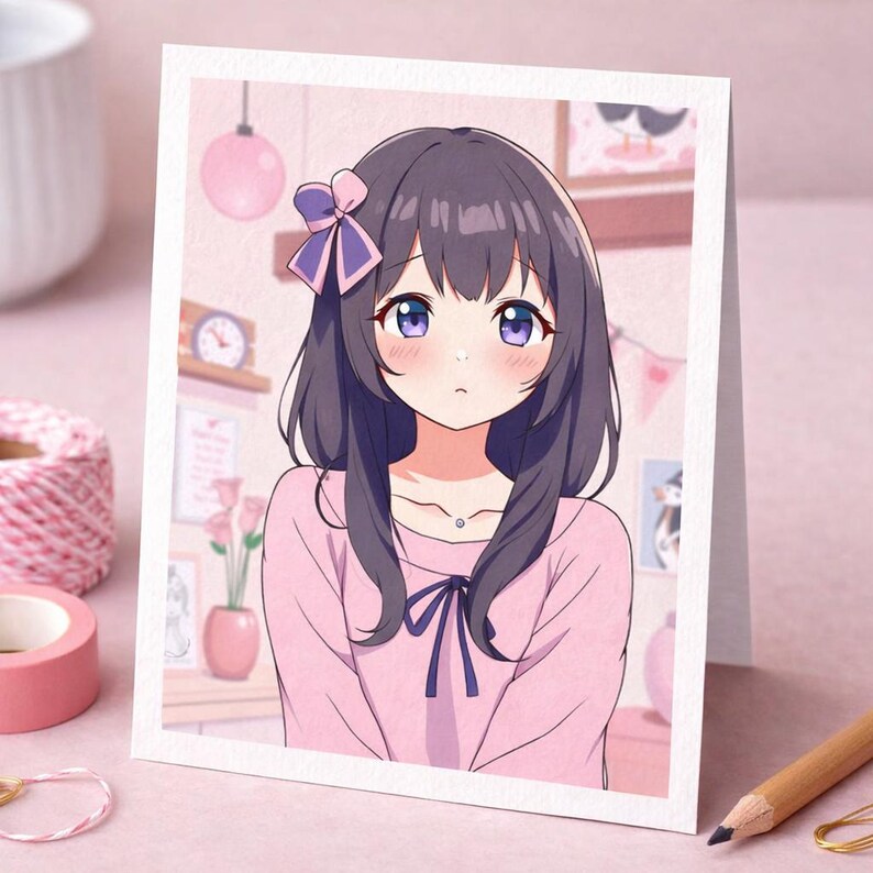 Cute Anime Girl Poster | Kawaii Pink Room Decor | Soft Pastel Anime ...