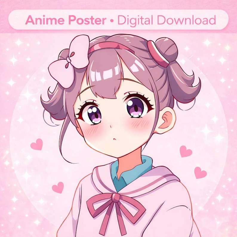 Kawaii Anime Girl Print – Pastel Wall Art – Cute Anime Illustration ...