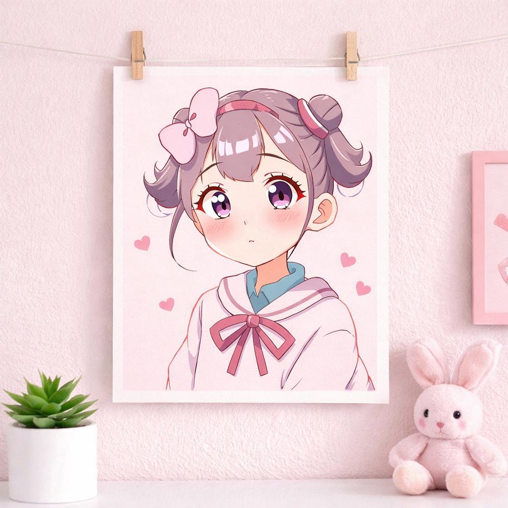Kawaii Anime Girl Print – Pastel Wall Art – Cute Anime Illustration ...