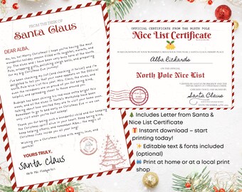 Carta de Papá Noel y certificado de buena conducta / Paquete navideño (descarga digital)