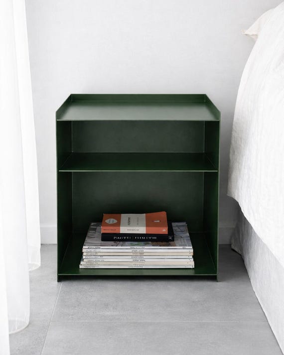 Custom Color Metal Nightstand | Minimalist 2-Tier Bedside Table | Modern Handmade Furniture