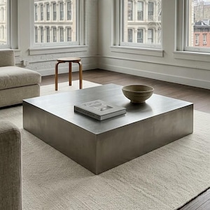 Brushed Stainless Steel Coffee Table, Minimalist Square Plinth Side Table