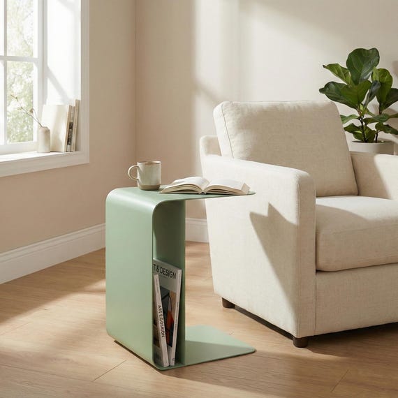 Modern Minimalist Side Table, Handmade Metal Nightstand, Small Space Coffee Table, Scandinavian Furniture, Bedside Table