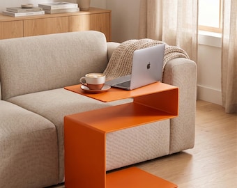 Modern Z Shape Metal Side Table, Minimalist Accent Furniture, Custom Color Options