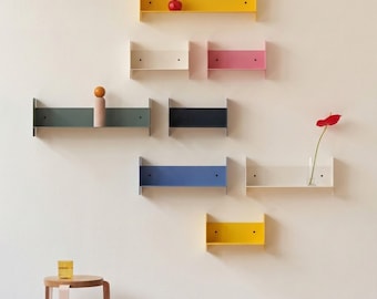 Minimalist Metal Wall Shelf, Colorful Floating Bookshelf, Industrial Wall Organizer,Minimal Colorful Wall Shelf Set