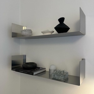 Minimalist Steel Floating Shelf, Modern Industrial Wall Decor, Custom Size Organizer image 1