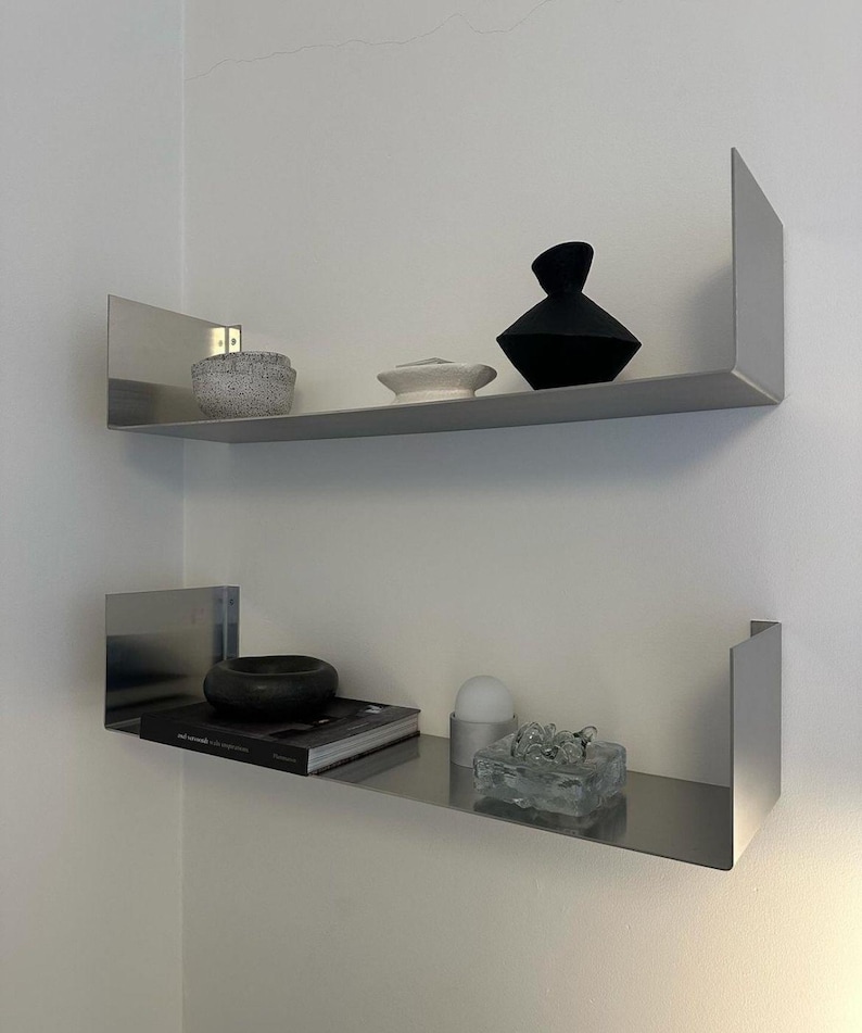 Minimalist Steel Floating Shelf, Modern Industrial Wall Decor, Custom Size Organizer image 1