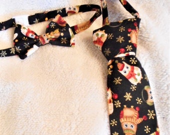 Boy's Winter Neckties Featuring Owls With Stocking Caps and Scarfs