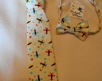 Bow tie and Neck Tie for Toddler with Airplanes