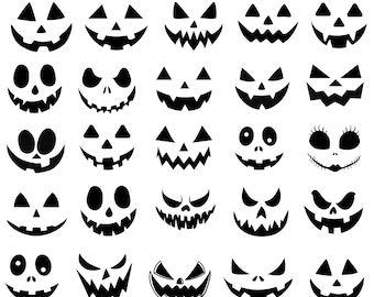 Pumpkin Face SVG Bundle, Halloween Pumpkin Faces Clipart, Halloween Shirt Svg, Cut Files for Cricut, Silhouette, Instant Download