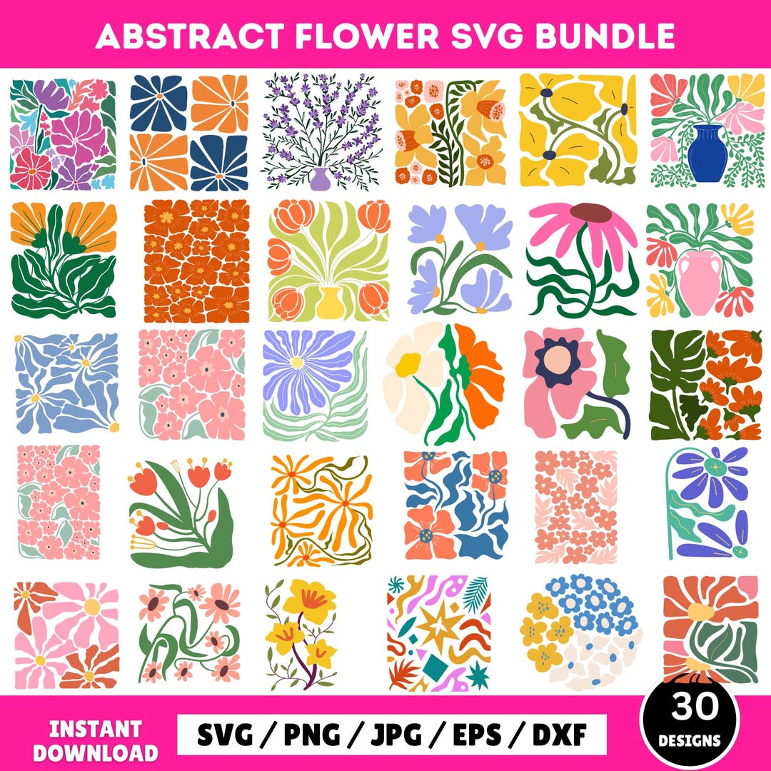 Abstract Flower Svg Png Bundle, Danish Flower SVG, Retro Boho Floral ...