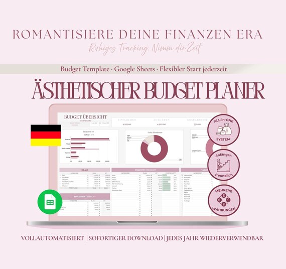 Budgetplaner Google Sheets | Haushaltsbuch Vorlage | Finanzplaner | Soft Blush Budget Planer | Einnahmen & Ausgaben Tracker