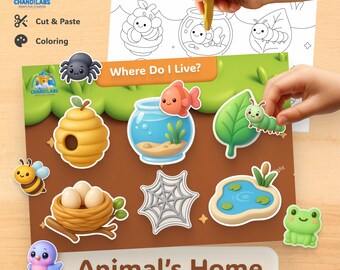 Hoja de trabajo de emparejamiento de casas de animales: Actividad Montessori para niños pequeños (Descarga digital)