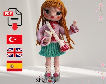 Patrón de crochet para muñeca amigurumi – Tutorial en PDF de colegiala Nazlı