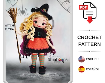 Amigurumi Doll Crochet Pattern : Halloween Witch Elyra Girl (Tutorial PDF)