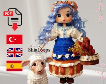 Patrón de Ganchillo Nila y Shibi / Amigurumi Muñeca y Oveja PDF Tutorial / Amigurumi Toys