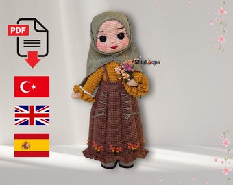 Patrón de crochet para muñeca Tuğba Amigurumi / Muñeca con hiyab modesto PDF