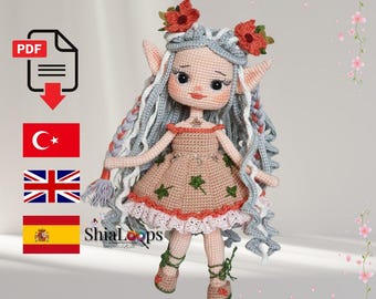 Patrón de muñeca de crochet Arelia / Elfo Amigurumi PDF / Hada del bosque navideño