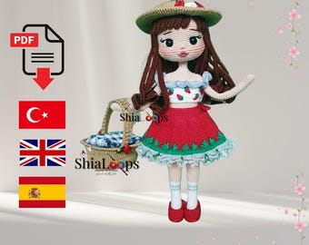 Patrón de crochet para amigurumi de muñeca Fresa - Conjunto de fresa (PDF)