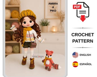 Amigurumi Crochet Pattern : Ambra Doll and Fox Piko (Tutorial PDF)