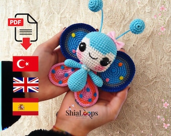 Patrón de mariposa de crochet: Tutorial en PDF para amigurumi