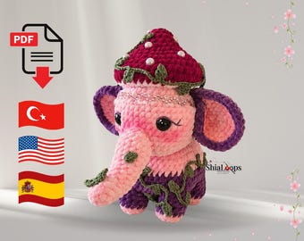 Elefante Elophy - Juguete de amigurumi de terciopelo - Patrón de ganchillo - PDF digital - Descarga instantánea