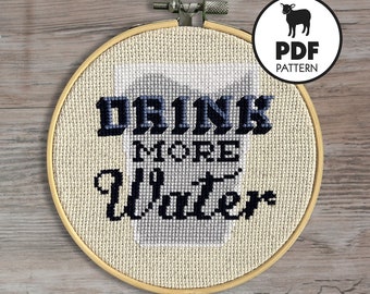 PATTERN- Drink More Water- PDF cross stitch pattern instant download