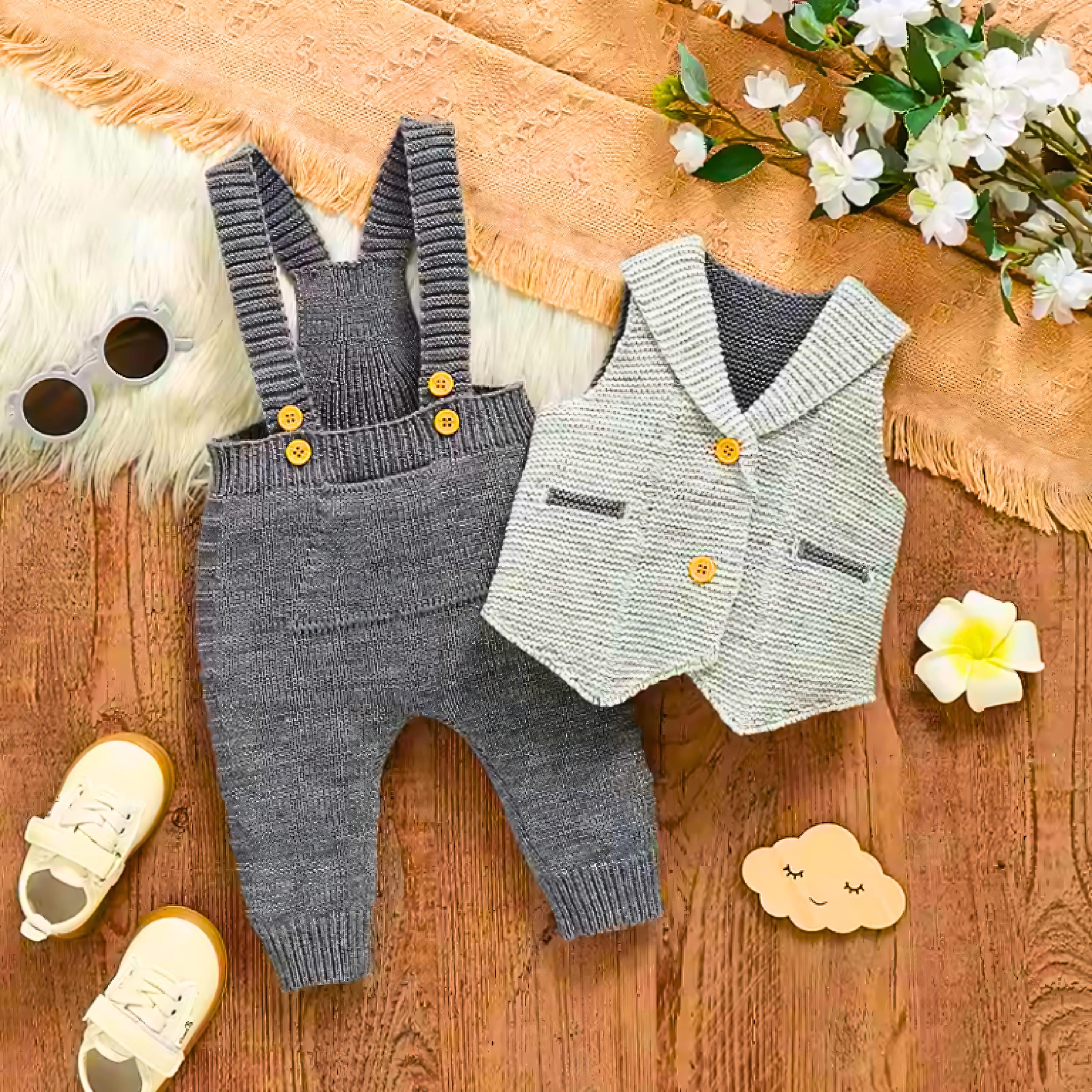 Baby Knit Vest and Suspender Pants Set - Infant Gentleman Outfit