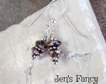 Rhodonite Genuine Gemstone Earrings Sterling Silver, Jen's Fancy, Gift for Her, Pink Gemstone Jewelry