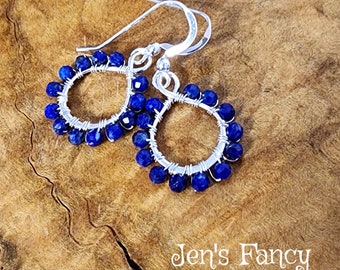 Lapis Lazuli Infinity Earrings Sterling Silver Wire Wrapped, Lapis Lazuli Genuine Gemstone Jewelry, Jen's Fancy, Gift for Her