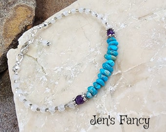 Sleeping Beauty Turquoise Bracelet, Karen Hill Tribe Silver Natural Gemstone Jewelry, December Birthstone Gift for Her, Jen's Fancy