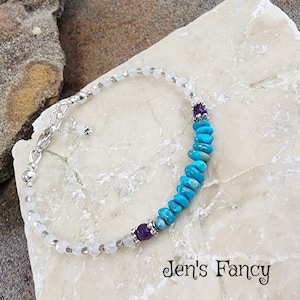 Bracciale turchese della bella addormentata, gioielli in pietra preziosa naturale d&#39;argento della tribù Karen Hill, regalo di pietra portafortuna di dicembre per lei, Jen&#39;s Fancy