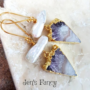 Amethyst Druzy Earrings Vermeil, Amethyst Druzy Jewelry, February Birthstone Gift for Her, Natural Amethyst Gemstone Jewelry, Jen&#39;s Fancy