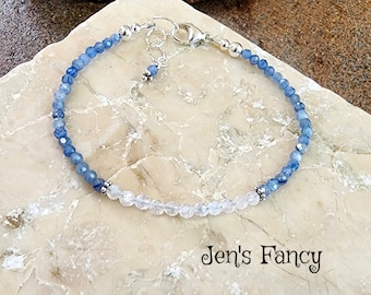 Kyanite & Moonstone Bracelet Sterling Silver, June Birthstone, Gift for Her, Natural Genuine Gemstone Jewelry, Jen's Fancy