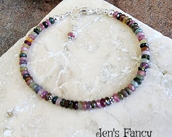 Tourmaline Bracelet, Tourmaline Jewelry, Bali Sterling Silver, Gemstone Bracelet Jewelry, Gift Her, Jen's Fancy