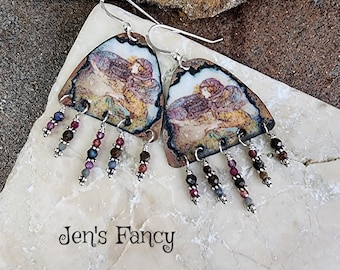 Fairy Art Enameled Earrings Sterling Silver, Boulder Opal & Ruby Gemstone Earrings, Jen's Fancy, Gift for Her, Unique Enameled Jewelry