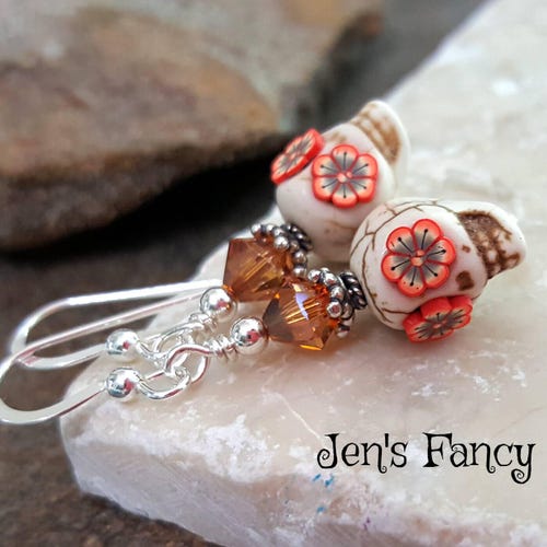Sugar Skull Earrings Sterling Silver, Unique Sugar Skull Handcrafted Jewelry, Day of the Dead Skull Earrings, Gift for Her, Jen's Fancy